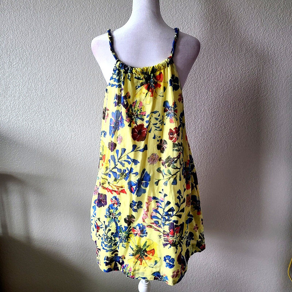 Anthropologie x Vanessa Virginia Halter Dress Sz 2 Floral Sundress‎ Yellow Strap - Picture 9 of 11